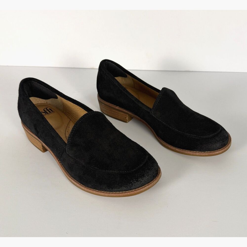 Sofft Napoli Black Suede Loafers Womens 7 Comfort Slip On Shoes